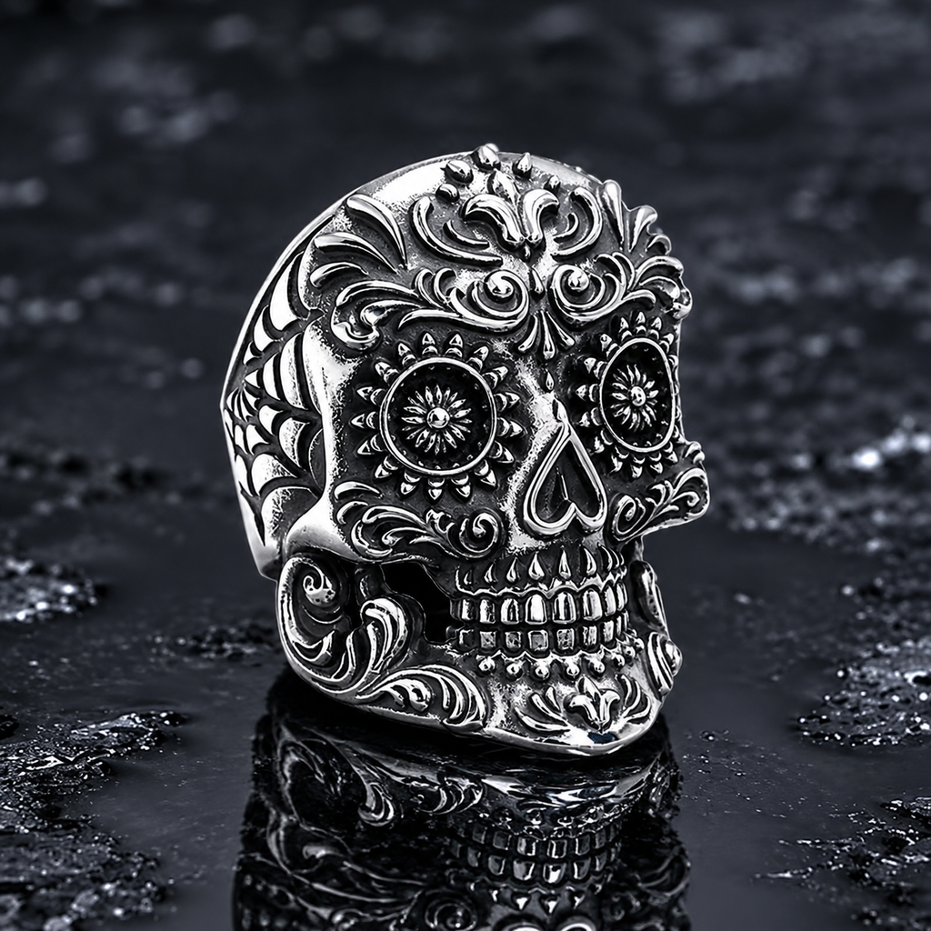 Calavera Sugar Skull Ring - 925 Sterling Silver – Serpent Forge