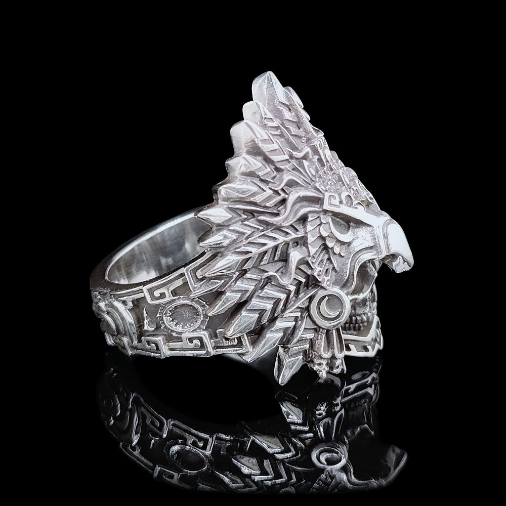 アステカの鷲の戦士 指輪 - 925スターリングシルバー – Serpent Forge, image size:1000x1000