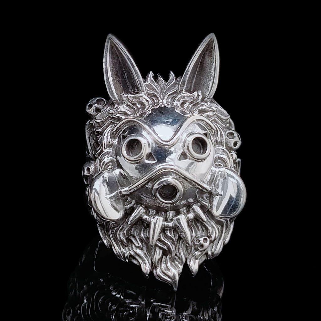 Princess Mononoke Wolf Mask Ring - 925 Sterling Silver