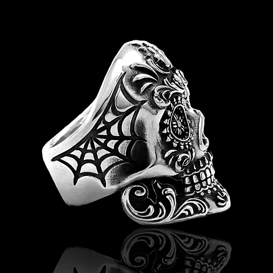 sugar skull ring シルバー925 Calavera Sugar Skull Ring - 925 Sterling Silver – Serpent Forge