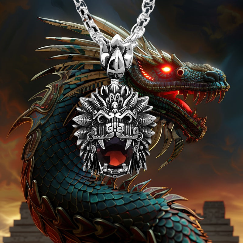 Quetzalcoatl Red Garnet Pendant - 925 Sterling Silver
