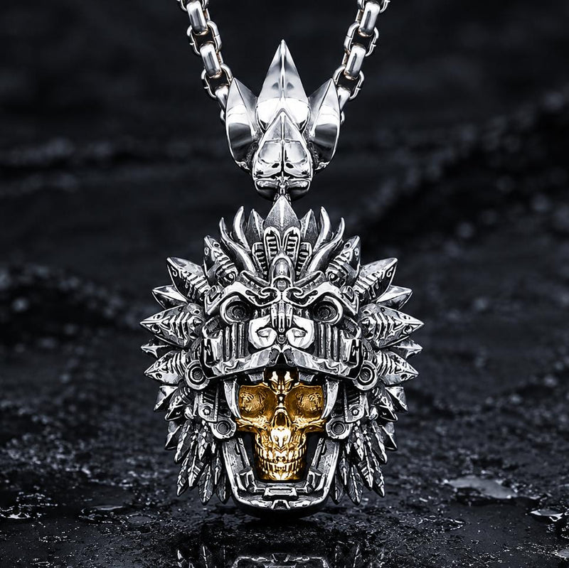 Quetzalcoatl Gold Skull Pendant