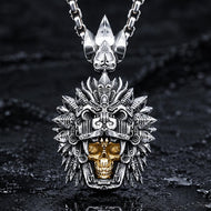Quetzalcoatl Gold Skull Pendant