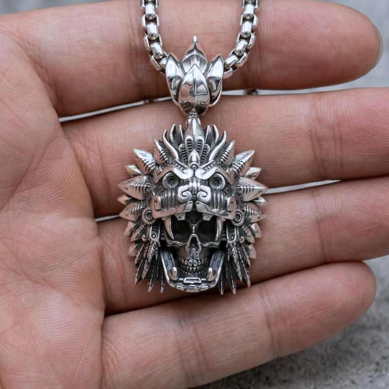 Quetzalcoatl Skull Pendant - 925 Sterling Silver – Serpent Forge