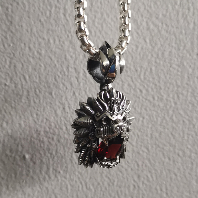 Quetzalcoatl Red Garnet Pendant - 925 Sterling Silver