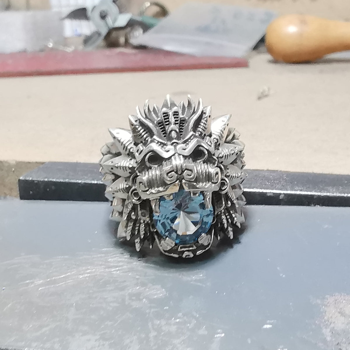 Quetzalcoatl Blue Topaz Ring - 925 Sterling Silver – Serpent Forge