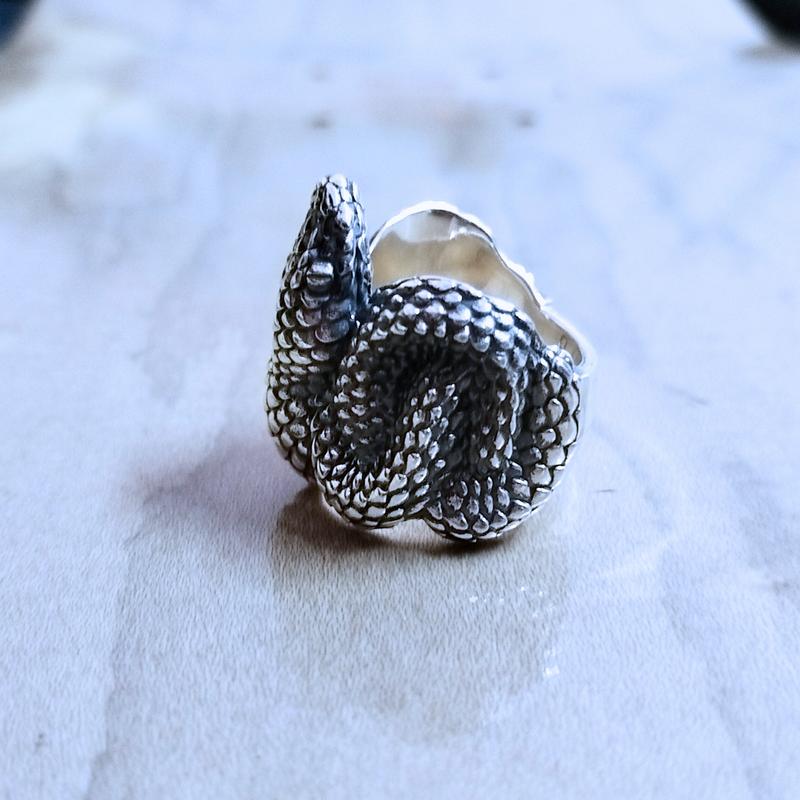 Lunar Snake Ring Side Gothic Detail