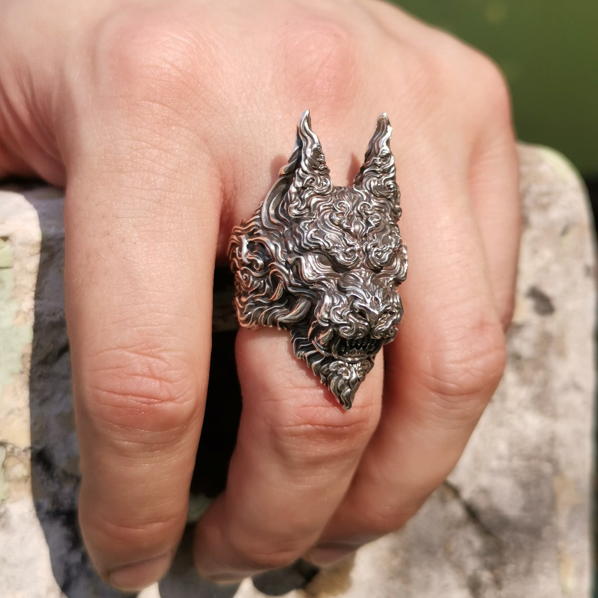 Demon Wolf Silver Ring